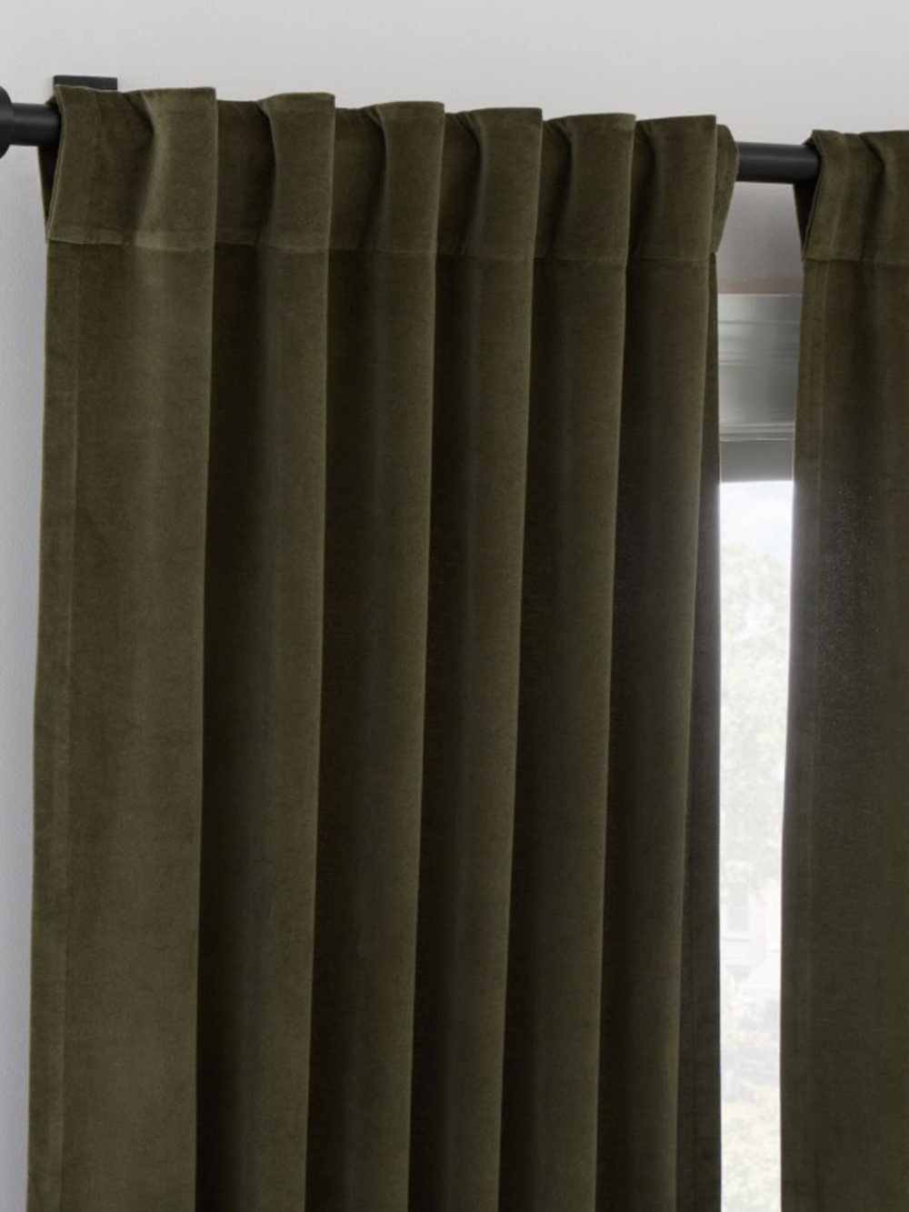West Elm Cotton Velvet Curtain, Dark Olive, 48"x96", Set of 2